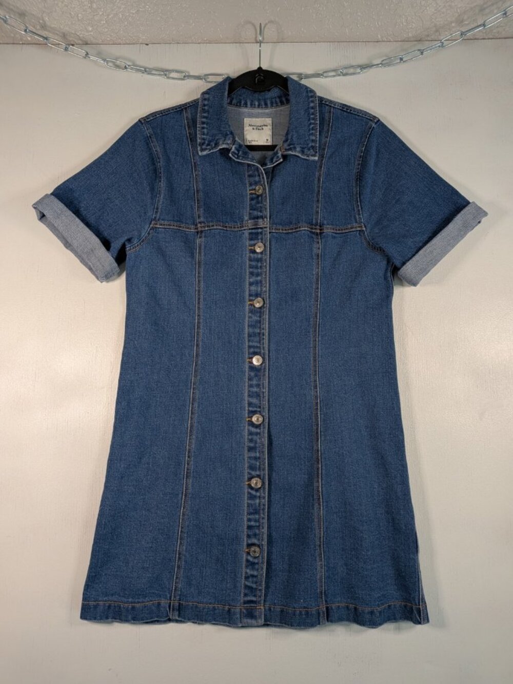 Abercrombie & Fitch Denim Shirt Dress Medium Wash Snap Front Womens M Mini
